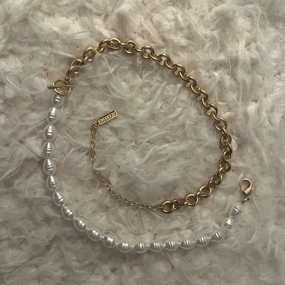 NWOT Sugarfix x BaubleBar Gold and Pearl Toggle Necklace